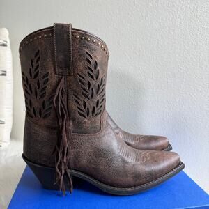 Laredo Brown Sweet Water Inlay Western Leather Embroidered Fringe Cowboy Boots